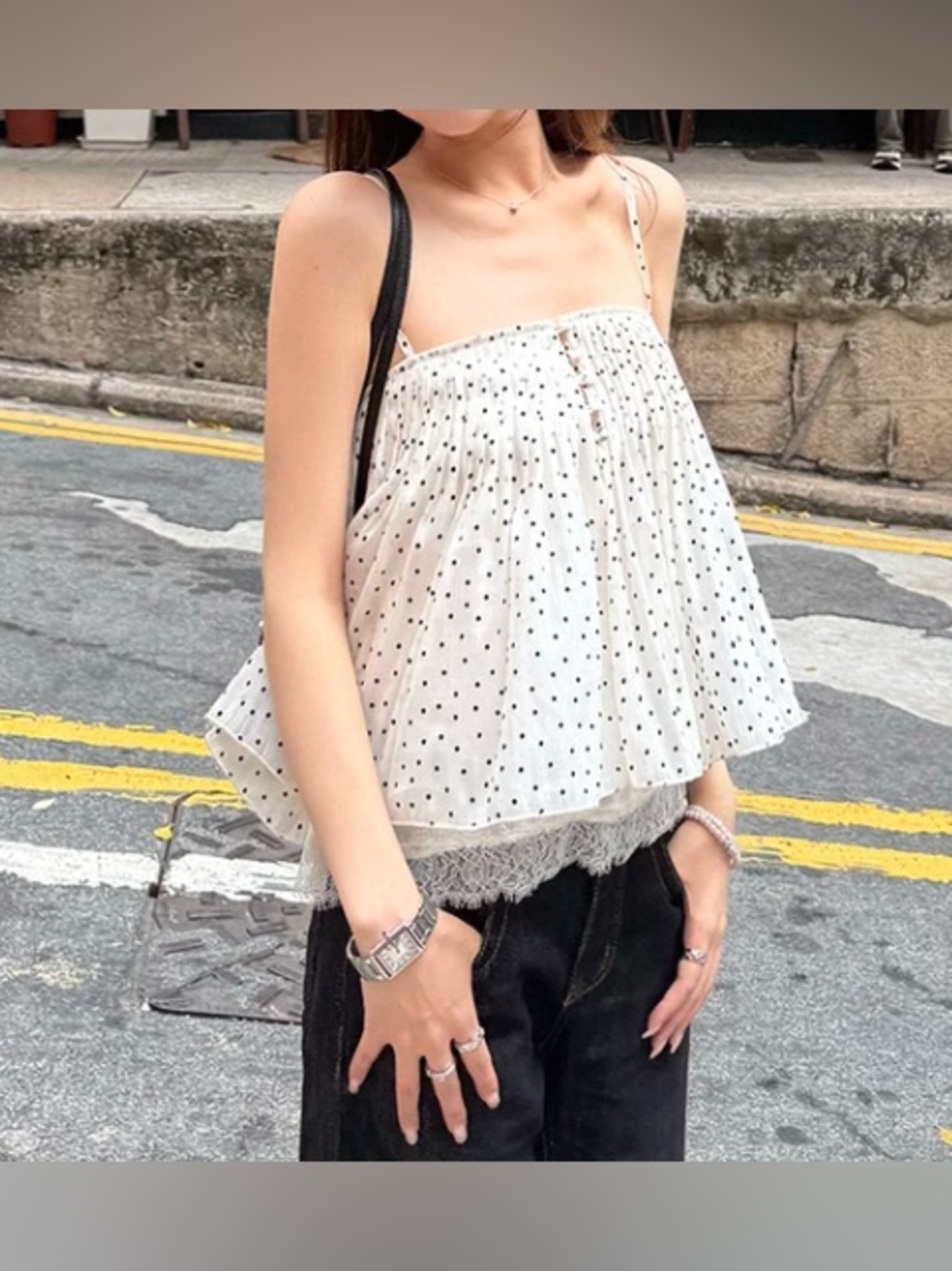 black polka dots women tank top size S